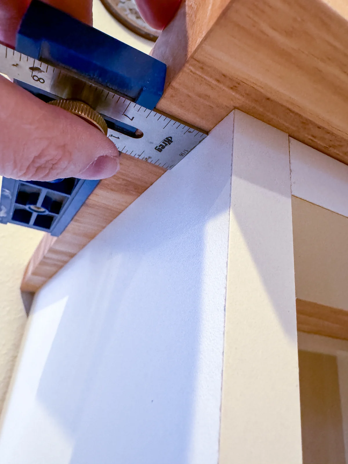 measuring the overhang of the top of the craft cabinet